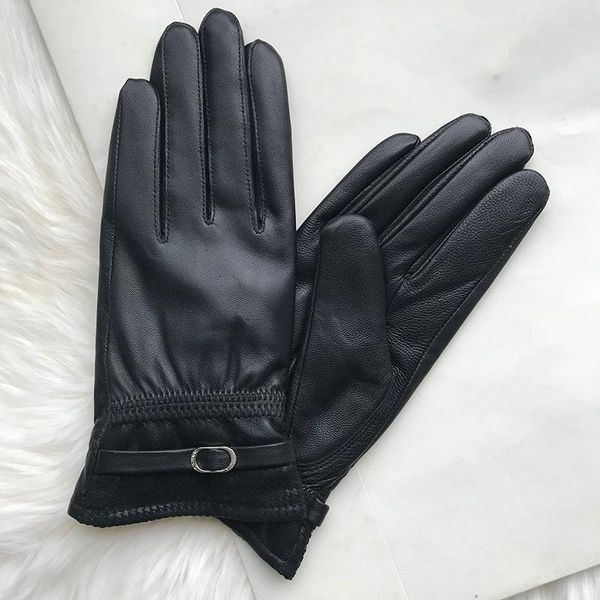 

five fingers gloves women' sheepskin winter warmth plus velvet short driving female leather wholesale, Blue;gray