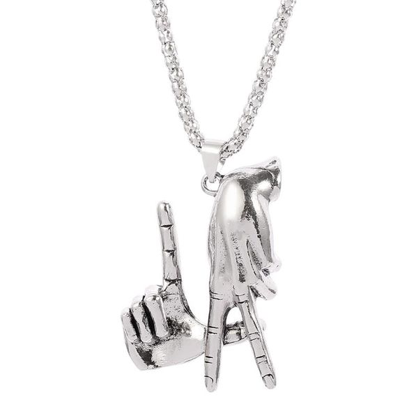 

pendant necklaces retro hand shape necklace punk gothic victory i love you gesture chain choker aesthetic jewellery gifts, Silver