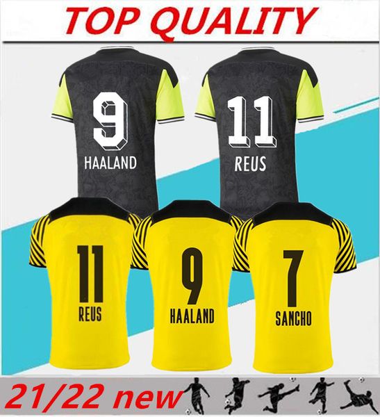 

2021 2022 haaland home away soccer jerseys 21/22 sancho hazard reus football shirt camiseta de futbol special edition jersey, Black;yellow