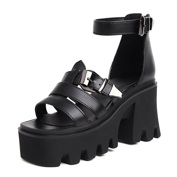 

dress shoes 2021 summer sandals romanesque-style fashion buckle strap black waterproof peep toechunky heels women's ladies big size 45