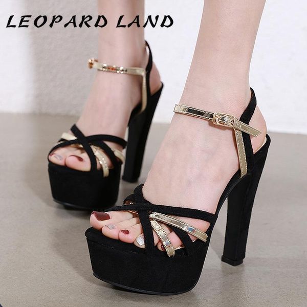 

women's sandals for women and ladies thick high heel waterproof platform matching straight-line buckle cwf-qm639-35, Black