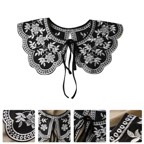 

bow ties 1pc embroidery collar false shawl floral fake decoration, Black;gray