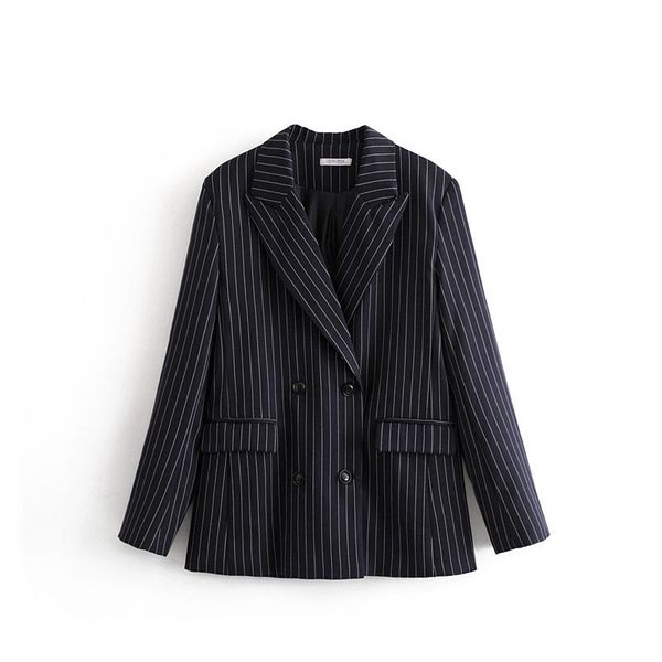

women's suits & blazers black striped button double breasted decoration lady office 2021 autumn womens jacket pocket suit, White;black