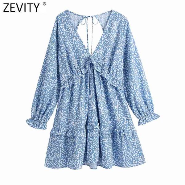 

women deep v neck leopard print agaric lace mini dress female chic back hole casual slim ruffles vestidos ds8199 210416, Black;gray
