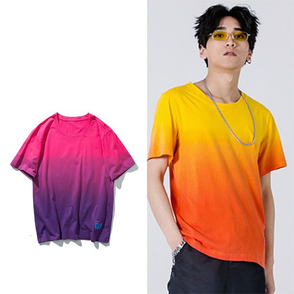 

men's t-shirts gradient color t shirt men summer 100% cotton t-shirts short sleeves europe and america style hip hop t-shirt shirt, White;black