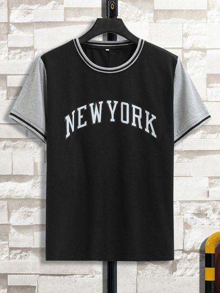 

men letter graphic striped trim tee w8eg#, White;black