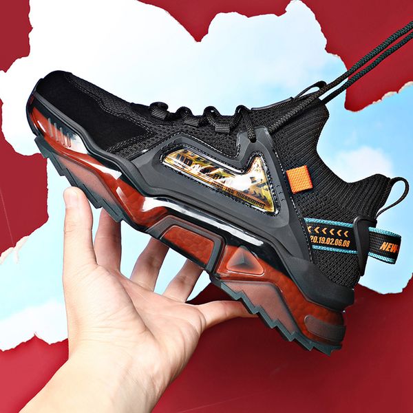 

men sneakers shoes outdoor leisure breathable fashion large size comfortable mesh fly woven non-slip vulcanized elastic running, Red;white