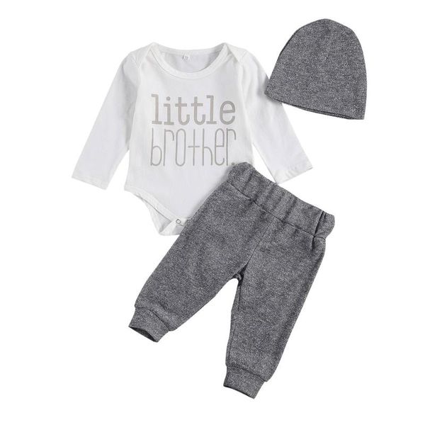 

clothing sets focusnorm born baby boys clothes 3pcs 0-18m letter long sleeve romper grey pants hats, White