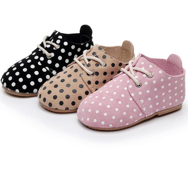 

first walkers 2021 arrival toddler lace up baby shoes hard sole girls boys printing polka dot cow suede oxford