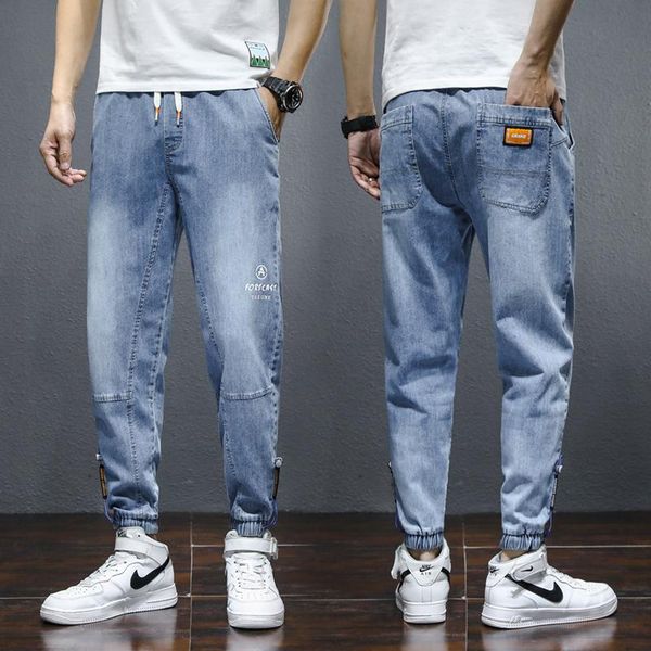 

men black fashion baggy jeans 2021 korean style casual harem pants oversized wide leg streetwear brand hip hop denim men's, Blue