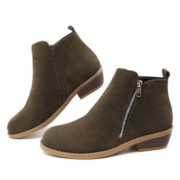 

boots fashion autumn women booties retro low heel ankle female casual solid color side zipper mujer plus size, Black