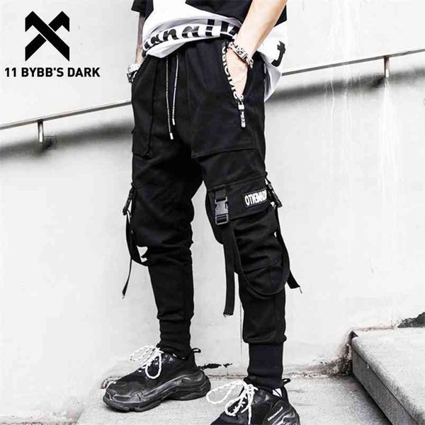 11 bybb fitas escuras hip hop streetwear calças corredores homens moda casual slim trilha calças pretas molhepants macho 210715