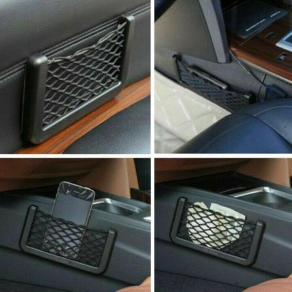 

car organizer side storage net bag universal parts phone holder pocket seat 3pcs accessories black