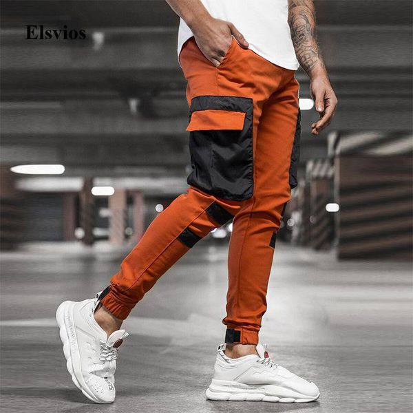 

spring autumn fashion sweat trousers solid male casual track long pants vintage high street pocket cargo for men 3xl men's, Black