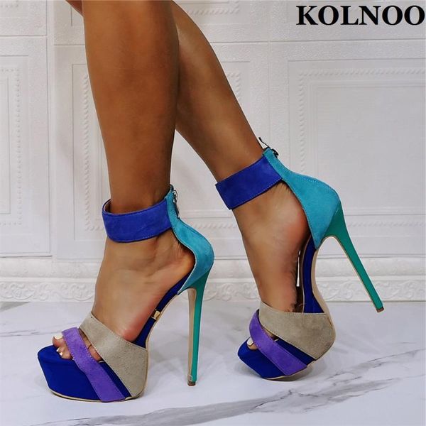 

sandals kolnoo multicolored womens high heeled ankle strap open-toe summer party shoes platform evening fashion daily, Black