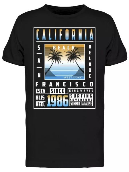 

California Beach Art Tee Men's -Image by Shutterstock, White;black