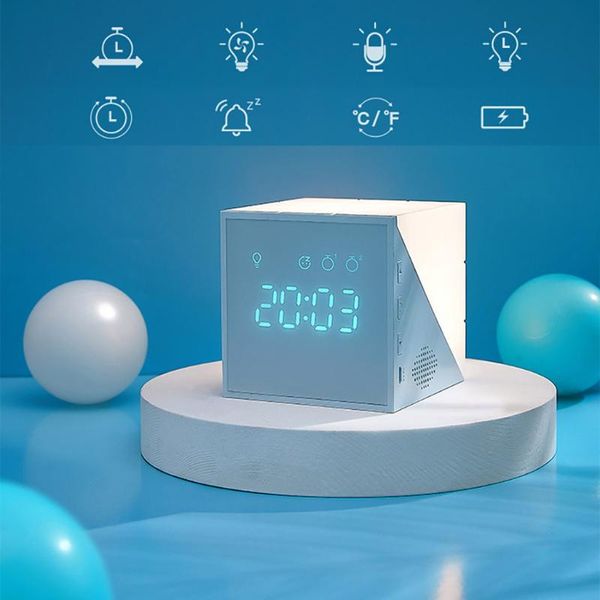 

desk & table clocks multi-function creative sweet colorful fashion cartoon square clock usb charge digital led night light voice thermomet