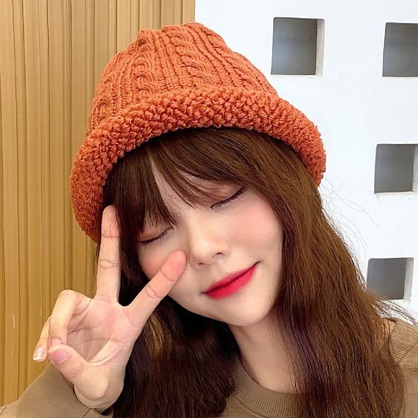

hat girl winter fashion cute versatile cat ears thickened warm student knitted hat net red wool hat, Black;white