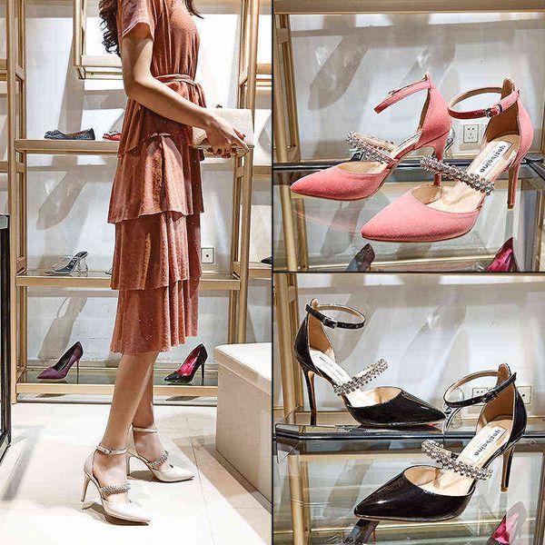 

dress shoes new diamond-encrusted one-button pointy heels rhinestones and versatile bridesmaid dress shoes 220303, Black