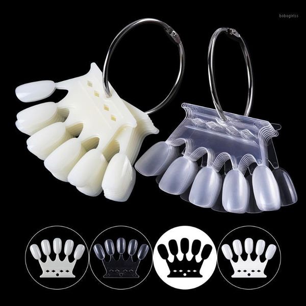 

5*10pcs false nail tips set round shape clear natural black white faux ongles practise gel color card display tool1, Red;gold