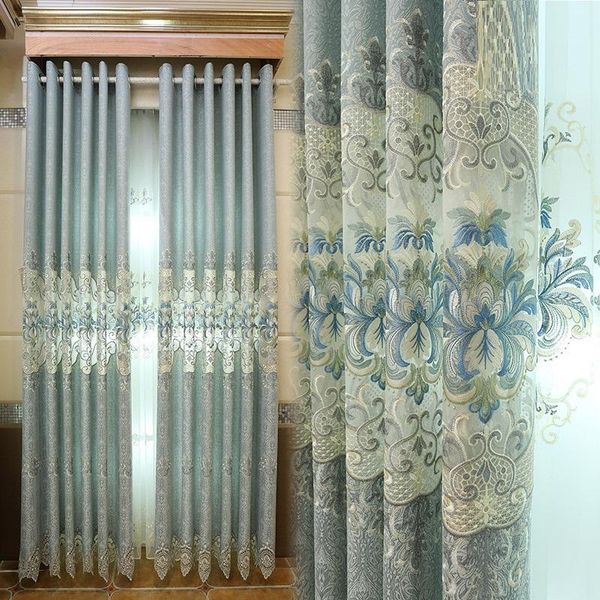 

curtain & drapes european style atmospheric embroidery finished living room semi shading floor screen floating