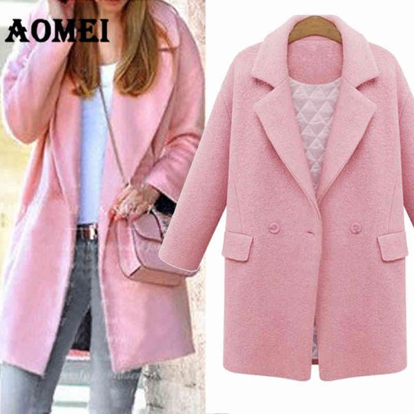 

women pink wool outcoats quilted parka casual wear work office lady thicken outwear clothes fall winter overcoat cape 210416, Black;brown