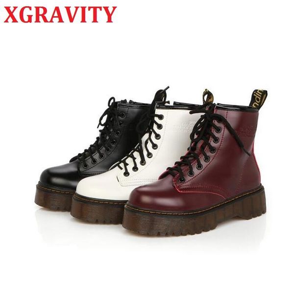 

boots xgravity s120 pu fashion patent women punk lace up ladies shoes thick sole platform female, Black