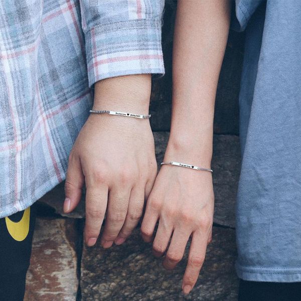 

link, chain 2pcs / set titanium steel custom name plate bracelets for couple stainless anniversary craved jewelry gift men women, Black