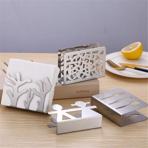

tissue boxes & napkins vertical napkin clip stainless steel rack box holder cutlery floral hollow-out design table decoration