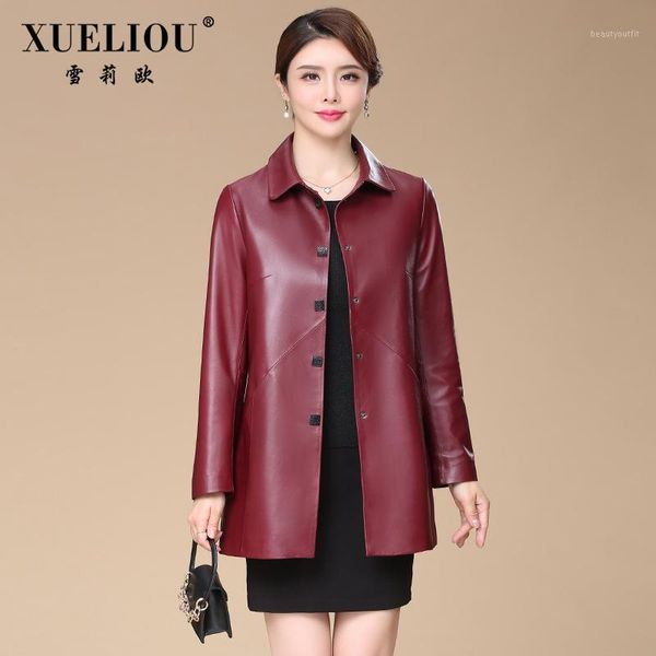 

haining leather coat women's middle long 2021 large aged mother 40 year old sheep skin windbreaker sheet & faux, Black