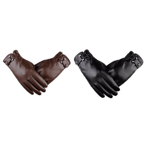 

fashion winter warm men's pu leather sports gloves outdoor travel windproof fitness business mittens cycling, Black