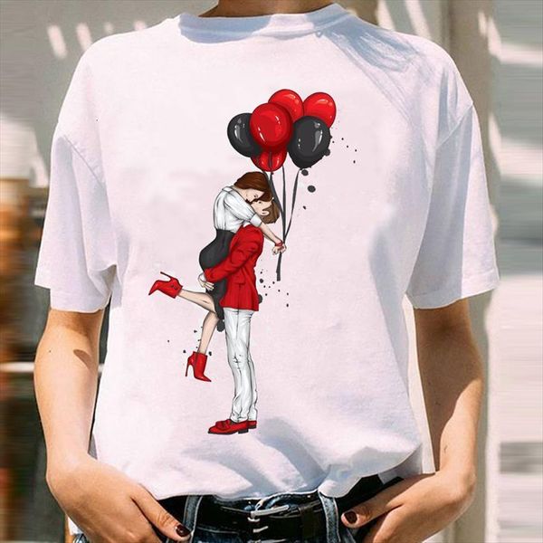 

graphic lover happy time summer women t shirt spring valentines day fashion print female clothes tees, White