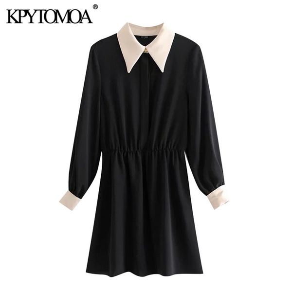 

women chic fashion with metal buttons patchwork mini dress long sleeve elastic waist female dresses mujer 210420, White