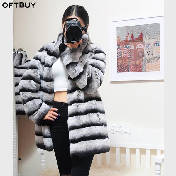 

women's fur & faux real long coat winter jacket women natural rex outerwear thick warm stand collar casual, Black