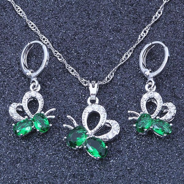 

earrings & necklace love monologue endearing bee sets green imitation emerald cubic zirconia silver color jewelry for women kt068
