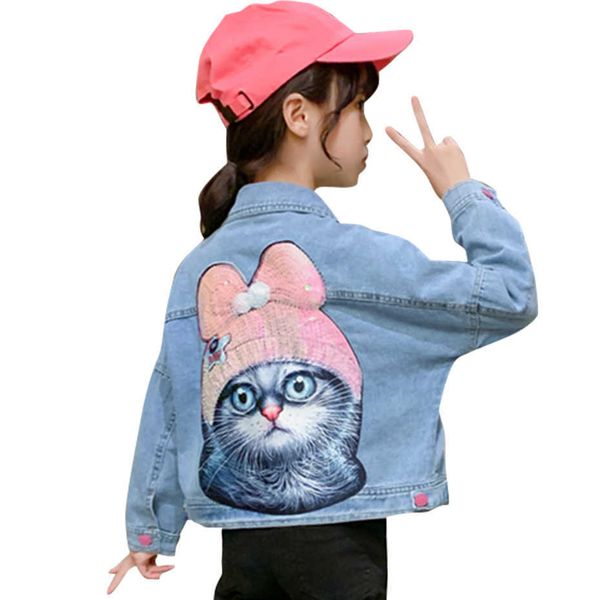 Cappotto per giacca di jeans per bambina Cappotto per bambina con paillettes per bambini Primavera Autunno Abbigliamento per bambini 6 8 10 12 14 210528