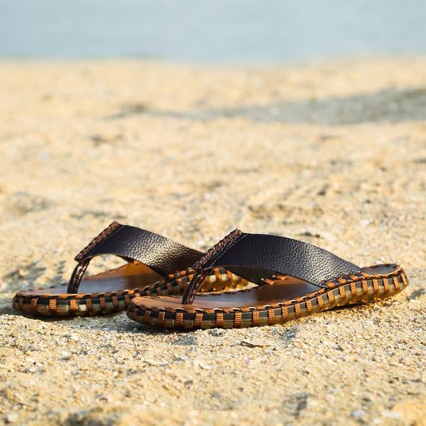 

slippers sapatillas para hombre zapatillas de verano flip flops bulk men's flip-flops summer mens men leather massage rubber, Black