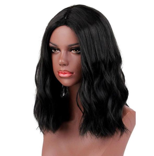 

human hair wigs 14 inches 35cm rose net mid-length shoulder-length wig african mid-point short curls, Black