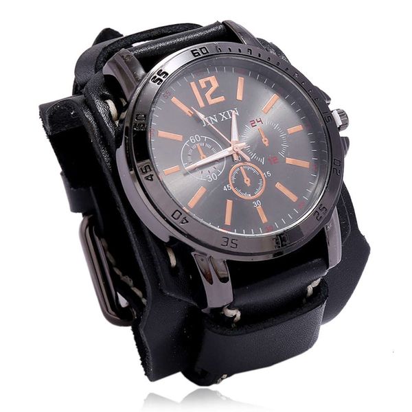

watch jewelry domineering men's cowhide double-layer manual sewing punk, Slivery;brown