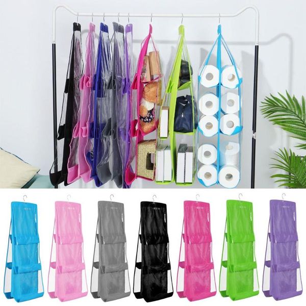 

storage bags thickened double-sided hanging bag six-compartment handbag organizer non-woven finishing dustproof hanger pouch