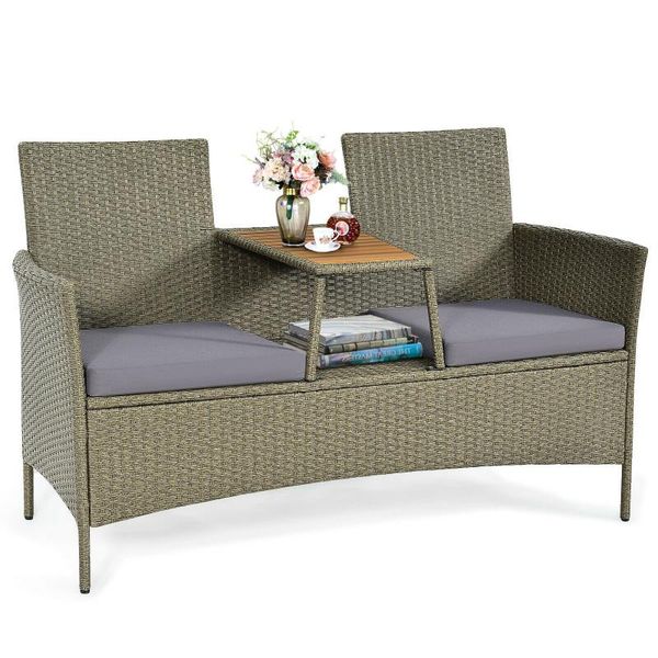 

camp furniture 2-person patio rattan conversation set loveseat coffee table