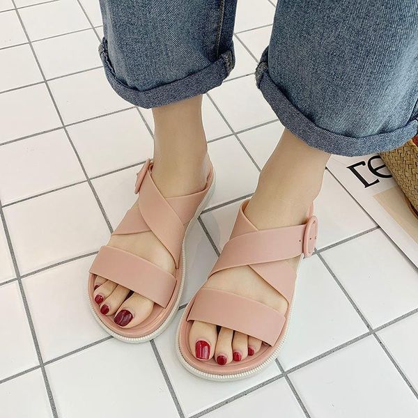 

sandals 2021 spring slippers, women's sandals, outdoor wear, student casual all-match beach shoes with crystal bottom, Black