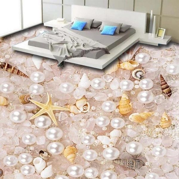 

wallpapers custom pvc self-adhesive waterproof floor mural wallpaper 3d gorgeous pearl crystal shell tiles sticker papel de parede