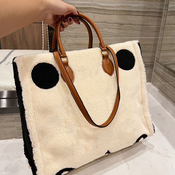 

designer women iv onthego teddy tote bag paris brand l printed lambs wool fur mather's shoulder handbags large capacity lambswool woole