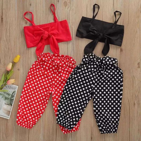 

boys and girls suits children's baby bow sling + dot pants set, White