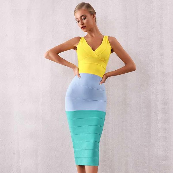 

casual dresses wholesale 2021 woman's dress fashion color matching v-neck spaghetti strap celebrity cocktail party bandage, Black;gray