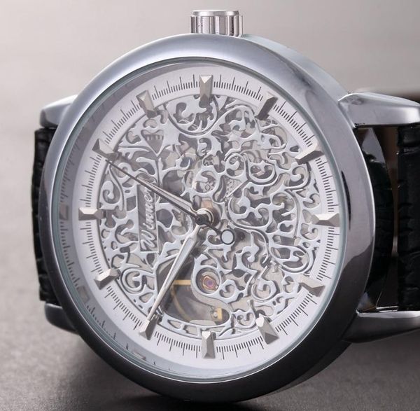 

wristwatches 2021 winner famous mechanical brand for men man fashion casual classic skeleton watches gold dial leather band, Slivery;brown