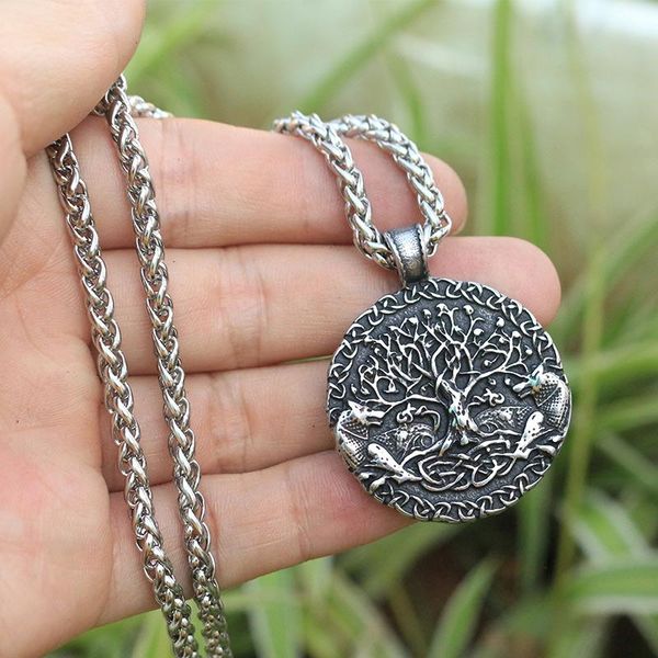 

pendant necklaces 1pcs viking wolf necklace two wolves sigil commissioned celt stainless steel tree of life and world jewelry, Silver