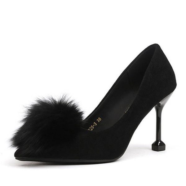 

dress shoes 2021 seasons solid women pumps fashion wine glass heels shallow pointed toe flock casual ladies female, Black