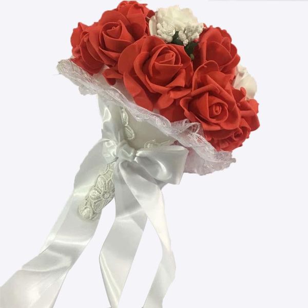 

decorative flowers & wreaths wedding bouquet artificial rose bridal bouquets with ribbon for bridesmaids decorations supplies red 1pc